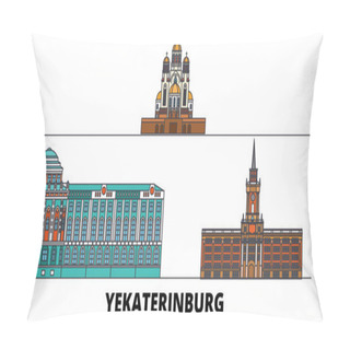 Personality  Russia, Yekaterinburg City Flat Landmarks Vector Illustration. Russia, Yekaterinburg City Line City With Famous Travel Sights, Skyline, Design.  Pillow Covers