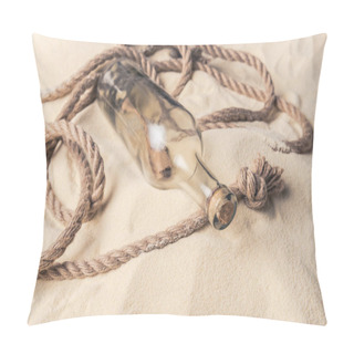 Personality  Corked Bottle With Message And Rope On Sandy Beach Pillow Covers