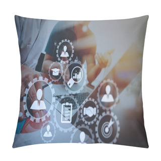 Personality  Businessman Working With Mobile Phone And Digital Tablet And Lap Pillow Covers