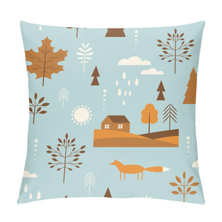 Personality  Autumn Seamless Pattern With Trees And Fox. Vector Illustration Pillow Covers