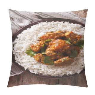 Personality  Beef Madras With Basmati Rice Close-up On A Plate. Vertical Top  Pillow Covers