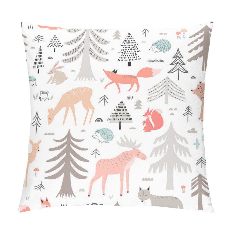 Personality  Seamless pattern  with woodland animals. Vector background in scandinavian style. pillow covers