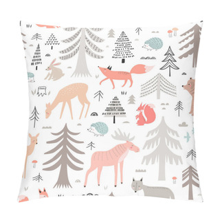 Personality  Seamless Pattern  With Woodland Animals. Vector Background In Scandinavian Style. Pillow Covers