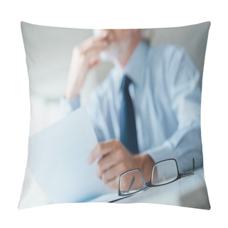 Personality  Pensive Businessman Reading A Contract Pillow Covers