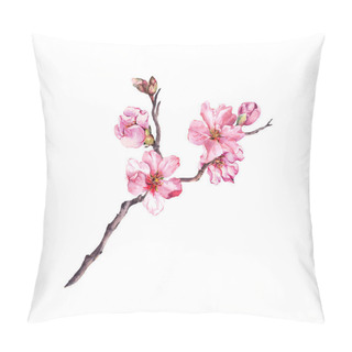 Personality  Pink Cherry Blossom, Branch Of Sakura Flowers In Spring Time. Watercolor Blooming Twig Pillow Covers