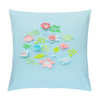 Personality  Happy Easter. Easter Egg Made Of Paper Flowers On Blue Background. Cut From Paper. Pillow Covers