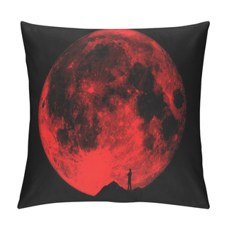 Personality  Men's Silhouette Against The Background Of The Full Moon. Lonely Man. Pillow Covers