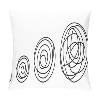 Personality  Round Tangled Line Size Set Sketch. Pen Hatched Drawing Picture. Hand Drawn Vector. Abstract Blue Curl Outline. Pillow Covers
