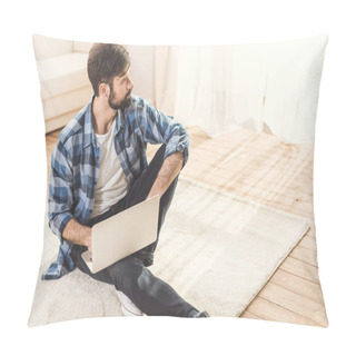 Personality  Thoughtful Man Sitting On Carpet And Daydreaming Pillow Covers