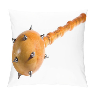 Personality  Wooden Mace With Metallic Thorns, On A White Background. Pillow Covers