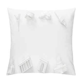 Personality  Top View Of Small Statuettes From Countries Isolated On White  Pillow Covers