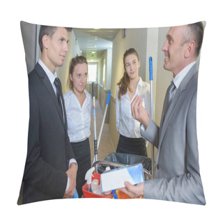 Personality  Cleaning Team With Manager Pillow Covers