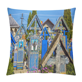 Personality  Painted Wooden Crosses In The Beautiful Merry Cemetery In Maramu Pillow Covers