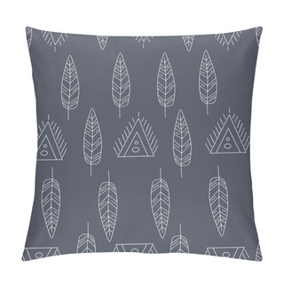 Personality  Seamless Pattern In The Scandinavian Style, Patterns Of Feathers And Wings, Moon, Amulets, Use For Printing On Textiles, Packaging Paper, Stationery And Personal Design Pillow Covers