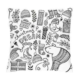 Personality  Set Of Cute Hand-drawn Christmas, New Year And Winter Elements Isolated On White Background. Doodle Vector Greeting Card.  Pillow Covers