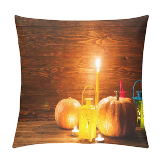 Personality  Lantern With Burning Candles And Pumpkins Pillow Covers