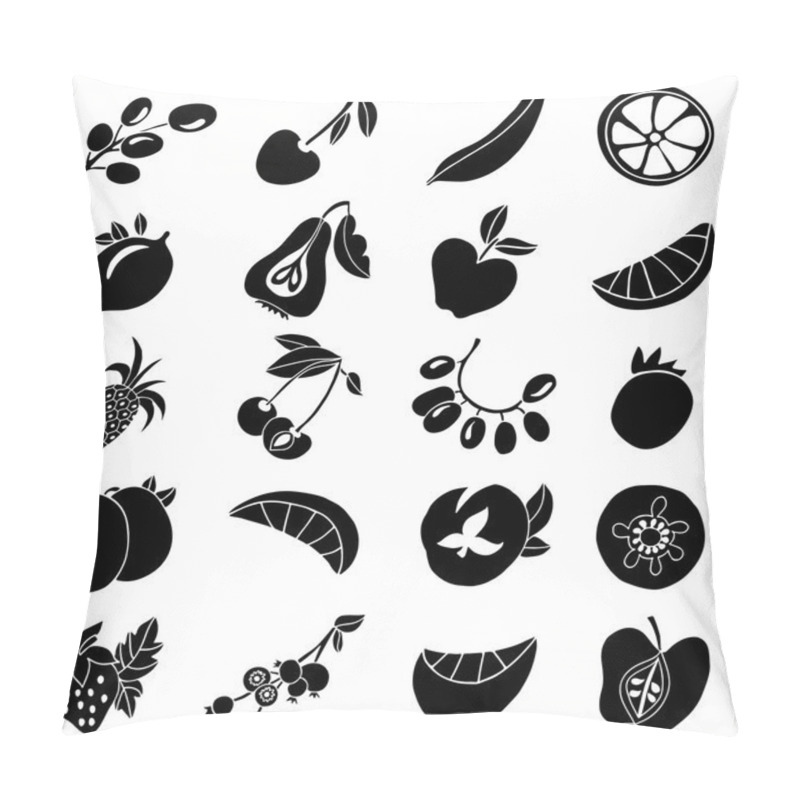 Personality  Fruits and berries icons, hand drawn black collection pillow covers