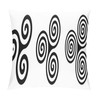 Personality  Three Black Celtic Triskelion Spirals Over White. Triple Spirals With Two, Three And Four Turns. Motifs Of Twisted And Connected Spirals, Exhibiting Rotational Symmetry. Isolated Illustration. Vector. Pillow Covers