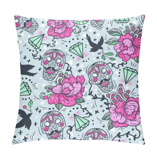 Personality  Vector Seamless Pattern With Vintage Skulls,diamonds And Roses Pillow Covers