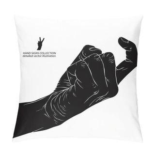 Personality  Come On Hand Sign, Detailed Black And White Vector Illustration. Pillow Covers