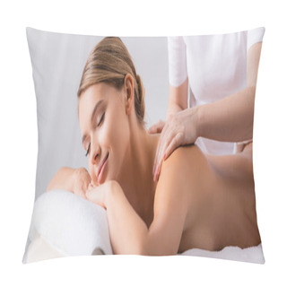Personality  Masseur Massaging Pleased Client Lying On Massage Table, Banner Pillow Covers