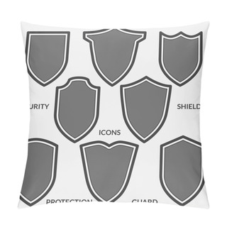 Personality  Set Of Shield Icons. Monochrome Security Signs Isolated On White Background. Pillow Covers