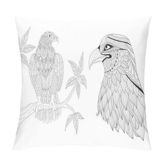 Personality  Set Of Eagles For Coloring Book Page  For Adults. Colouring Pictures For Antistress,freehand Sketch Drawing With Doodle And Zentangle Style. Vector Illustration Pillow Covers