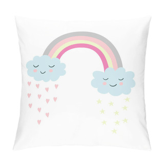 Personality   Cartoon Illustration Of Rainbow, Stars, Clouds, Hearts. Cute Children's Vector Illustrations. Great Design Element For Sticker, Patch Or Poster.  Pillow Covers