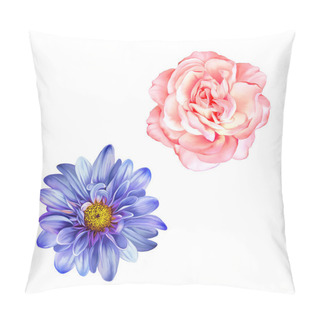 Personality  Blue Mona Lisa Flower, Pink Rose Flower, Spring Flower.Isolated On White Background. Pillow Covers