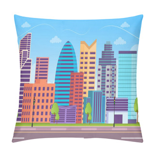 Personality  City Skyline With Skyscrapers And Road Pillow Covers
