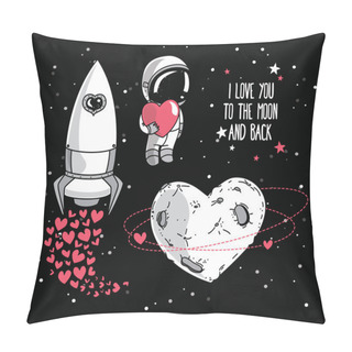 Personality  Heart Formed Planet In Retro Style, Astronaut With Heart And Rocket Pillow Covers