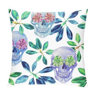 Personality  Seamless Pattern With Skull And Plants Pillow Covers