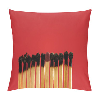 Personality  Match Among Burned Matches Isolated On Red Pillow Covers