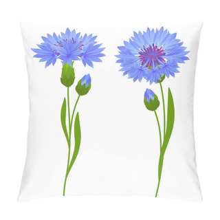 Personality  Gentle Wildflowers. Cornflowers, Leaves And Buds. Cartoon Drawings Set. Vector Illustration. Pillow Covers