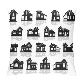 Personality  Black Silhouettes Of Houses And Cottages Pillow Covers