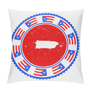 Personality  Puerto Rico Grunge Stamp Round Logo With Map And Flag Of Puerto Rico Country Stamp Vector Pillow Covers