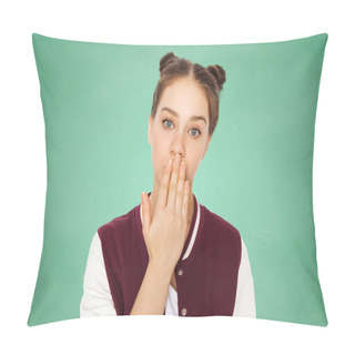 Personality  Confused Teenage Student Girl Covering Her Mouth Pillow Covers