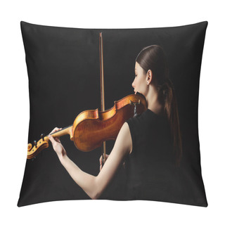 Personality  Beautiful Professional Musician Playing On Violin Isolated On Black Pillow Covers