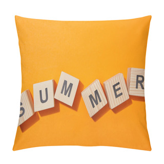 Personality  Top View Of Wooden Cubes With Letters On Orange Surface Pillow Covers