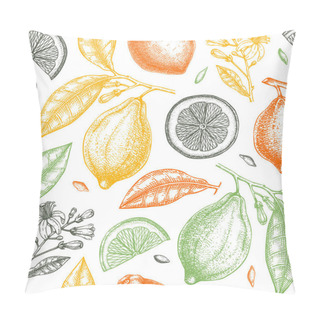 Personality  Vintage Ink Hand Drawn Citrus Fruits Branch. Vector Illustration Of Highly Detailed Lemons Tree With Leaves, Fruits And Flowers Sketches. Perfect For Packing, Greeting Cards, Invitations, Prints Etc  Pillow Covers