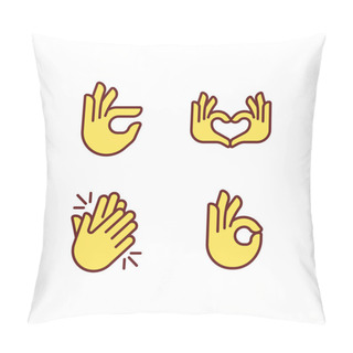 Personality  Body Language Signals Pixel Perfect RGB Color Icons Set. Hands Gestures To Express Emotions. Communication. Isolated Vector Illustrations. Simple Filled Line Drawings Collection. Editable Stroke Pillow Covers