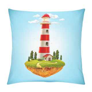Personality  Fantastic Lighthouse On A Levitating Island. Pillow Covers