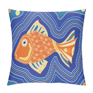 Personality  Aboriginal Fish Dot Painting - Vector Illustration.  Pillow Covers