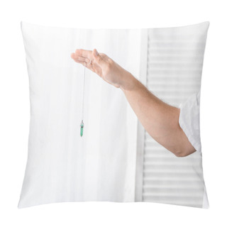 Personality  Cropped View Of Hypnotist Holding Green Stone In Clinic Pillow Covers