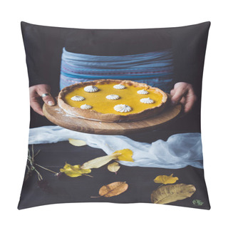 Personality  Female Hands Holding Pumpkin Pie Pillow Covers