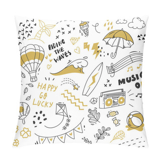 Personality  Big Set  Isolated On White Background.  Cute Doodle Pillow Covers