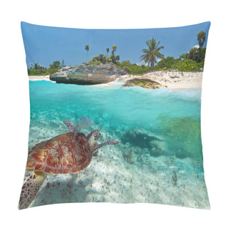 Personality  Caribbean Sea Scenery With Green Turtle Pillow Covers