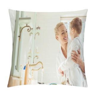 Personality  Mother And Son In Bathroom  Pillow Covers