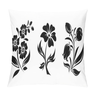 Personality  Vector Black Silhouettes Of Flowers Isolated On A White Background. Pillow Covers