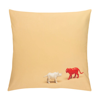 Personality  Toy Rhinoceros And Tiger On Yellow Background, Animal Welfare Concept Pillow Covers